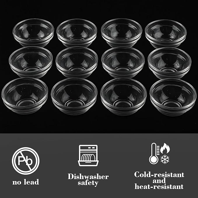 6 Pack Mini Glass Prep Bowls - 2.5 oz Small Ramekins for Condiments, Dipping Sauces, Kitchen Organization