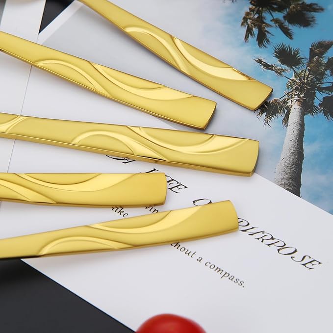 40 Pieces Gold Flatware Silverware Set, Stainless Steel Fork Spoon Knife Set Service for 8, Food Grade Cutlery Set 40-Piece, Dishwasher Safe