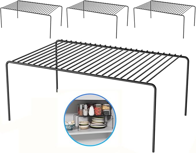 Large(15.7 x 9.4 inch)Black Cabinet Storage Shelf Rack Set of 4, Rustproof Metal Wire Kitchen Counter Organizers and Storage, Spice Organization for Cabinet, Plate, Dish, Pantry, Bathroom, Fridge