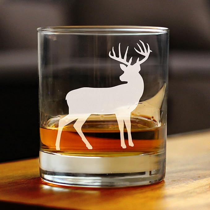 Bevvee Deer Whiskey Rocks Glass - Cabin Themed Gifts or Rustic Decor for Men and Women - Fun Whisky Drinking Tumbler - 10.25 oz