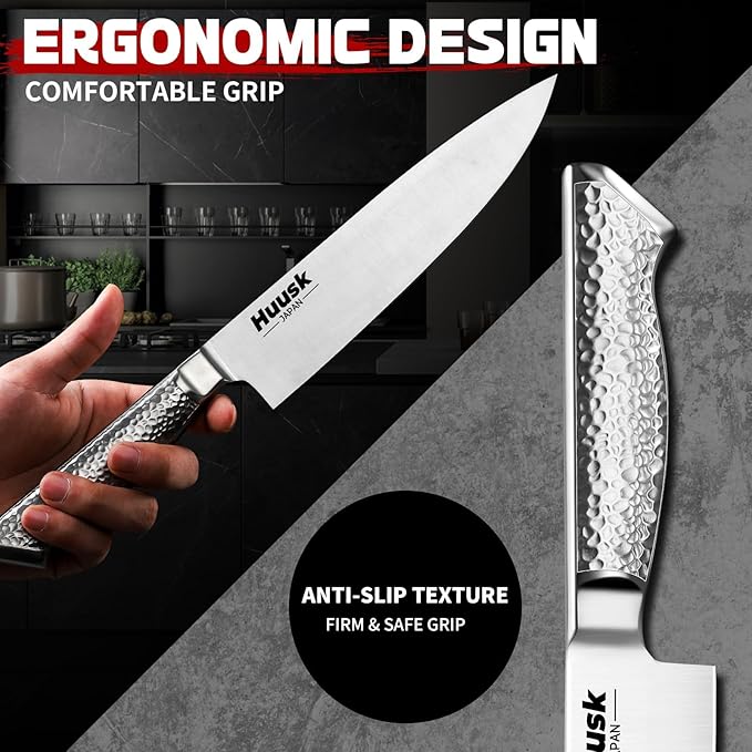 Huusk Kitchen Knife Set with Block & Built-in Sharpener - 15pcs Japanese Stainless Steel Knife Block Set, Dishwasher Safe, Sharp Professional Chef Sets for Kitchen, Home-warming Christmas Gift for Men