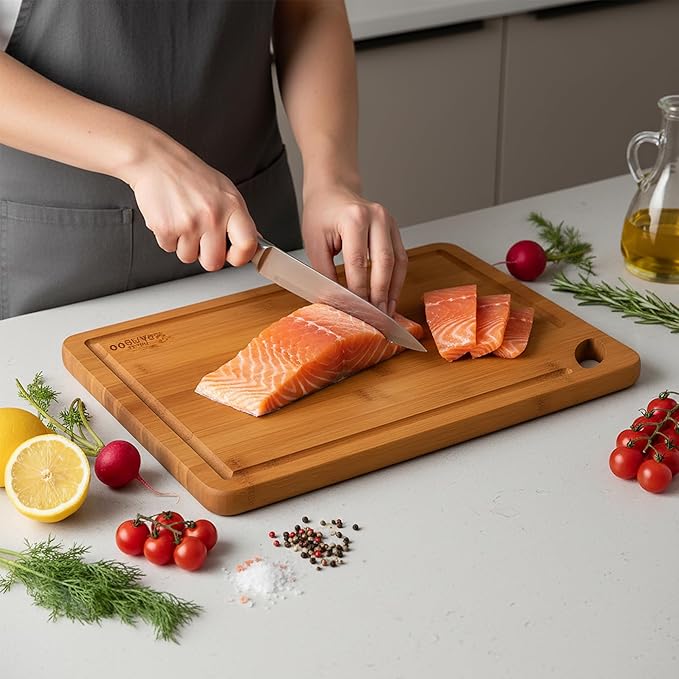 Carbonized Bamboo Cutting Board Set – 3-Piece Cutting Boards for Kitchen, Meat, Vegetables & Bread – Heavy-Duty, 100% Pure Bamboo, Odor & Water Resistant, Knife Friendly, Eco-Friendly