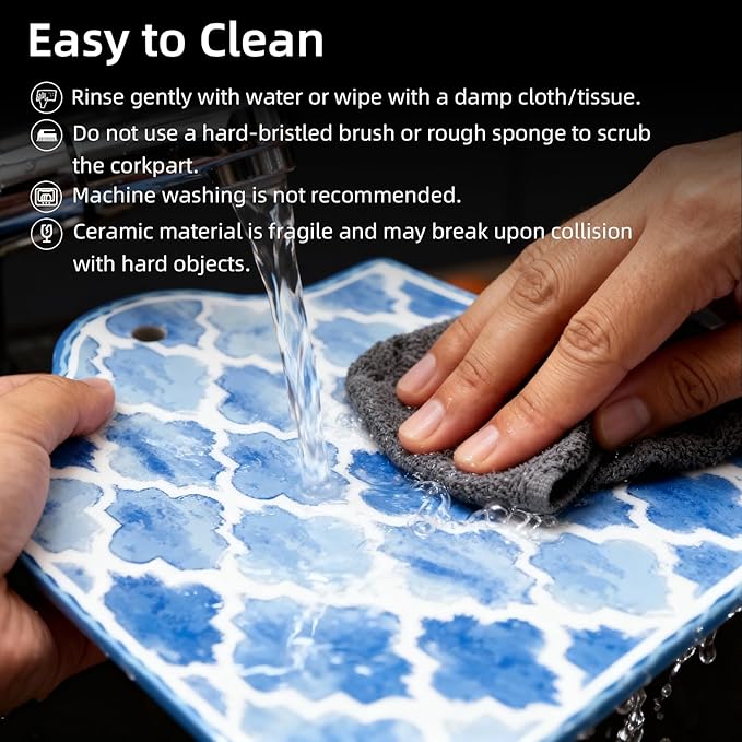 2-Pcs Ceramic-Cork Trivets - Extra Thick Hot Pads for Kitchen, Trivets for Hot Dishes, Pots and Pans (Minimalist Style)