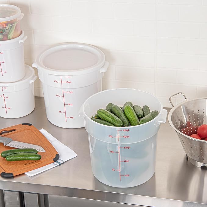 Restaurantware-Met Lux 18 Quart Food Storage Containers, 10 Translucent Storage Containers - Lids Sold Separately, Red Volume Markers, Dishwashable Containers, Side Handles, For Storing Foods