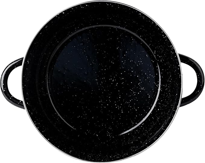 EKCO EOS 8-Quart Speckled Stockpot with Glass Lid (Black) Soup Pot for All Ranges, Dishwasher & Oven Safe up to 350°F - Non-Reactive Enameled Interior Pot for Gumbo, Stew, Boil, Pasta, Chili