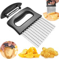 JAYVAR 2 In 1 Crinkle Cutter with Peeler – Stainless Steel Wave Potato Cutter, Crinkle Cut French Fry Slicer for Veggies, Cucumber Slicer Wavy Chopper Vegetable Cutting, Vegetable Peeler for Kitchen