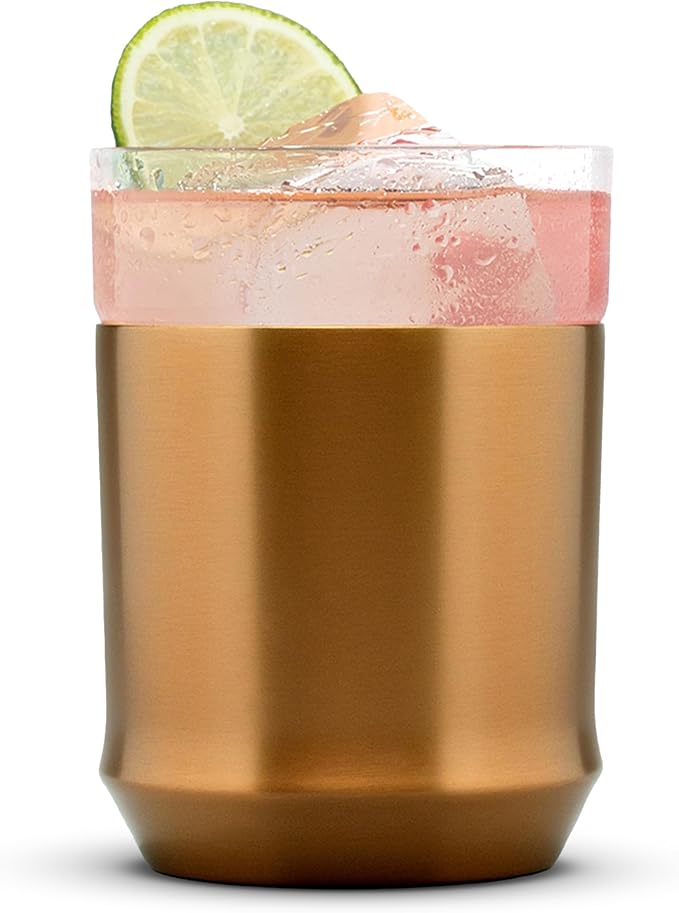 Elevated Craft Hybrid Cocktail Glass Premium Vacuum Insulated Steel Base with Removable Insert - 12oz Rocks Glass, Double Old Fashioned Lowball for Margaritas, Bourbon, Whiskey - Copper