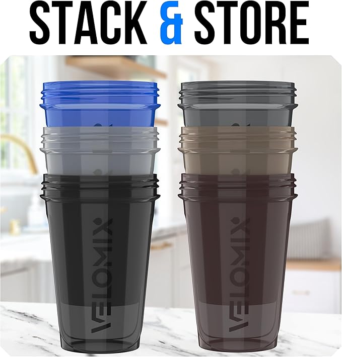 VELOMIX -6 PACK- Shaker Cups for Protein Shakes 20 oz - 6x Wire Whisk | Leak Proof Protein Shaker Bottle for Protein Shakes, Shaker Bottle Pack for Pre & Post Workout, Shaker Cup (Modern Neutrals)