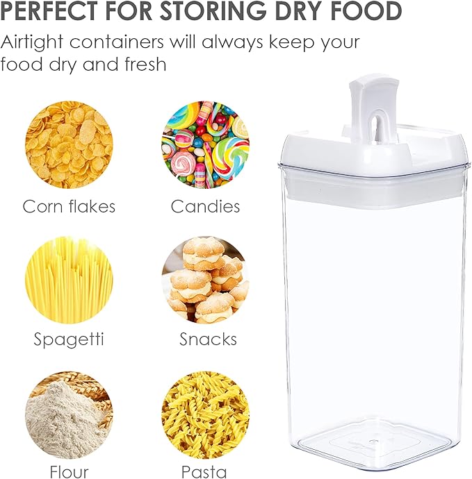 Vtopmart 6 PCS Airtight Food Storage Containers, BPA Free Plastic Snack Cereal Containers with Easy Lock Lids, for Kitchen Pantry Organization and Storage, Include 24 Labels, 1.2L