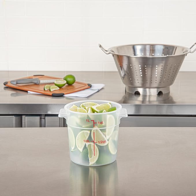 Restaurantware-Met Lux 1 Quart Food Storage Container, 1 Translucent Storage Container - Lids Sold Separately, Red Volume Markers, Dishwashable Container, Side Handles, For Storing Foods