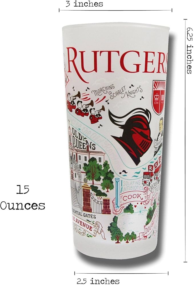 Catstudio Drinking Glass, Rutgers University Glass Cup for Kitchen, 15oz Dishwasher Safe Tumbler for RU Alumni