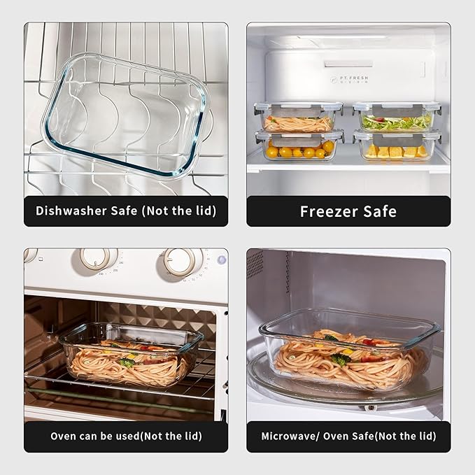 10 Pack Glass Meal Prep Containers with Lids, Reusable Airtight Leakproof Glass Lunch Bento Boxes, Freezer, Microwave Oven and Dishwasher Safe, Gray