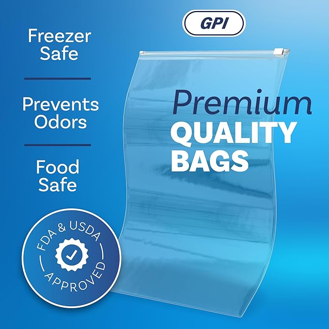 100 Count - Slider Zip 2.5 Gallon Jumbo Food Storage Bags, 13" x 18" 3 Mil Heavy Duty, Extra Large, Strong & Durable For Freezer Storage. GPI