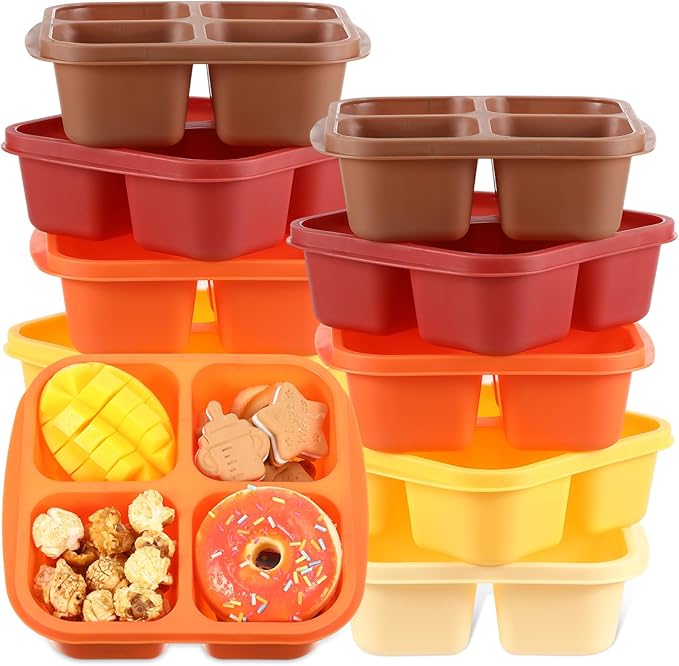 Honeydak 10 Pack Snack Container 4 Compartment Reusable Bento Snack Boxes Divided Lunchable Containers with Lids Meal Prep Lunch Food Storage Boxes for School Work Travel(Thanksgiving Color)