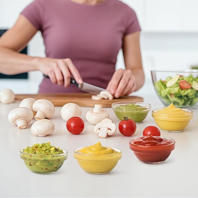 12-Piece Mini Glass Prep Bowls Set - 4x 1.5 oz, 4x 2.5 oz, 4x 4.5 oz Small Nesting Mixing Bowls for Kitchen, Food Prep, Spices, Sauces & Snacks