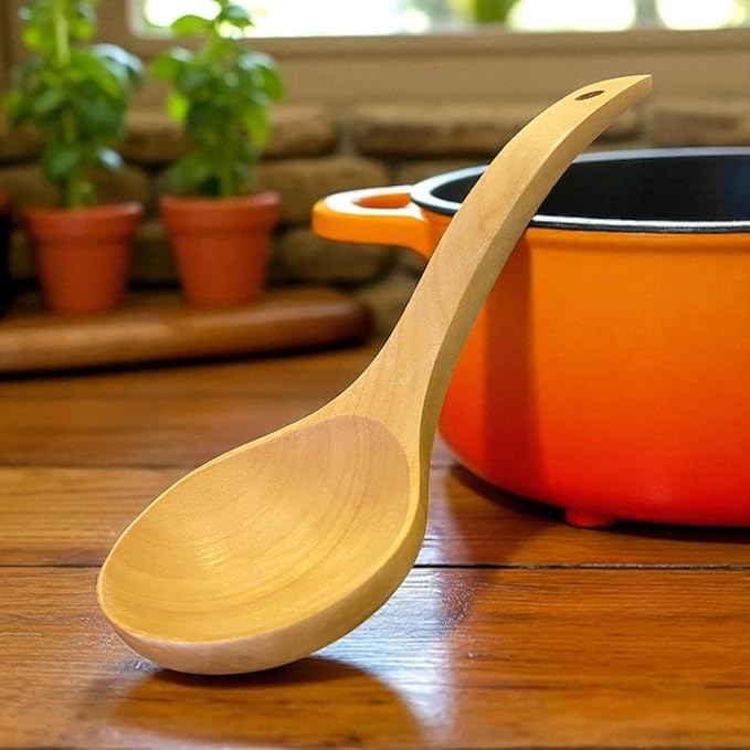 2 Pack Wooden Ladle Set (Large & Small) – Handmade Long Handle Soup Ladles for Cooking & Serving, Natural Wood Kitchen Cookware