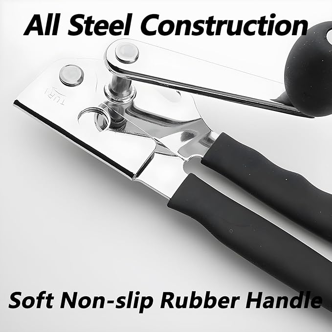 Commercial Can Opener, RICKUNCL Hand Crank Can Opener with Magnet, Comfortable Extra-long Handles, Oversized Knob, Professional Ergonomic & Easy for Big Cans