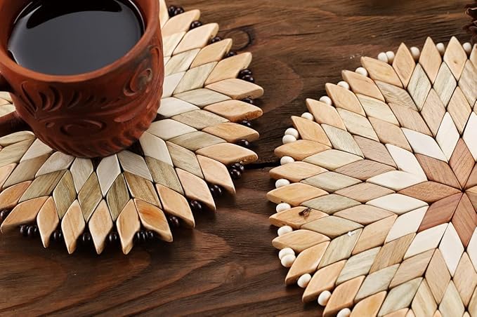 Set of 2 Large Handmade Wooden Trivets for Hot Dishes - Diameter 9" and 7"- Big Coasters and Hot Pads - Great Kitchen Gift Idea - by SPL Woodcraft Ukraine