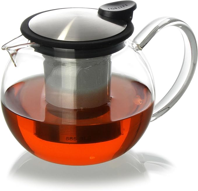 FORLIFE Bola Glass Teapot with Basket Infuser, 25oz./750ml., Lime