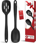 2 Pack Large Silicone Cooking Spoon with Measuring Mark, Premium Non-Stick Solid and Slotted Serving Spoons Set, Heat Resistant Kitchen Utensils for Mixing, Stirring, Scooping, Scraping