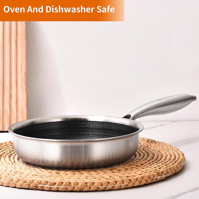 DELARLO Tri-Ply Stainless Steel 5.5 Inch Omelet Pans, Small Frying Pan Compatible with All Cooktops 500℉,Oven Safe Mini Skillet