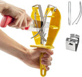 Stainless Steel Knife Sharpener Tool with Bracket, Maintenance Sharpening Tool for Kitchen Abattoirs Knives Helps Repair Sharpens (Yellow)