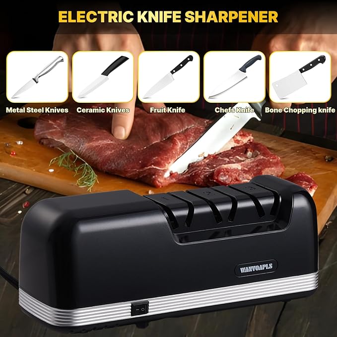 Electric Knife Sharpener - 3 Stage knife Sharpener for Kitchen Knives with professional grade safety, offering fast sharpening and polishing, Sharpener is perfect for home and kitchen use