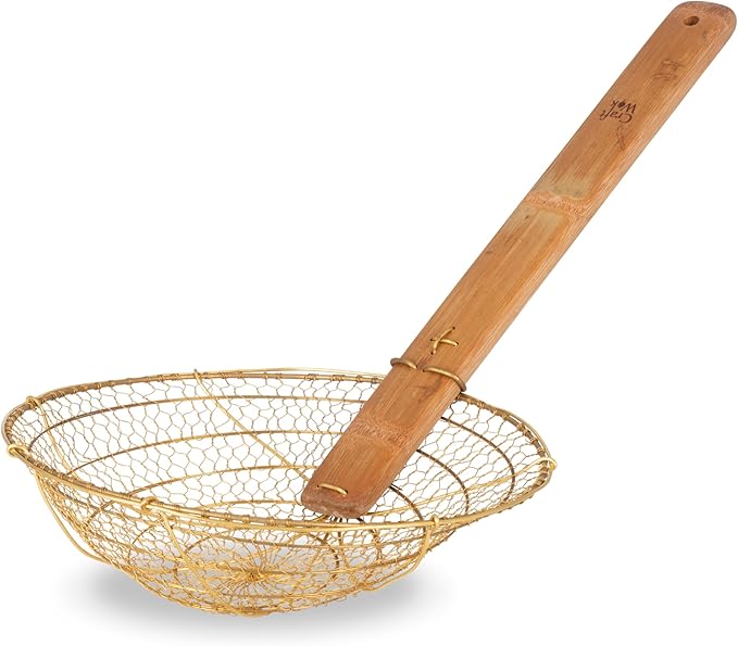 Craft Wok Large 11-Inch Brass Mesh Strainer/Spider Skimmer Zhao Li, Robust & Elegant Kitchen Tool for Frying & Straining, Authentic Oriental Cookware - / 732W7-11in