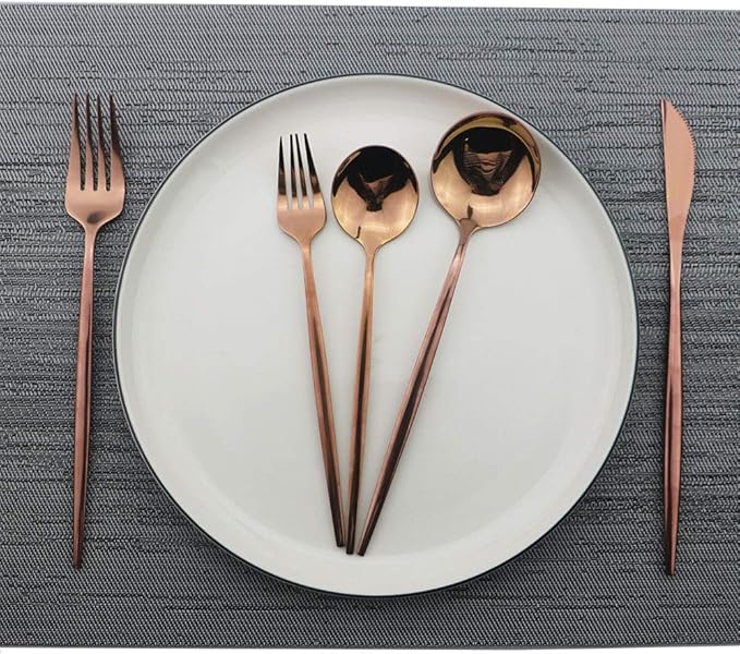 Rose Gold Silverware Set, JASHII 30-Piece Stainless Steel Flatware Cutlery Set for 6, Elegant Hourglass Polished Mirror Finish, Ideal for Home Hotel Wedding Festival Party, Dishwasher Safe