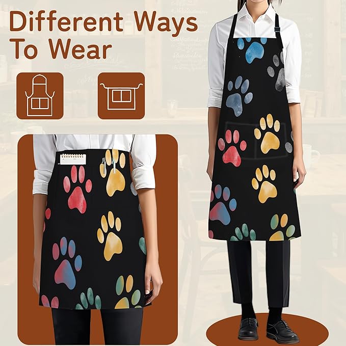 Apron with Pockets for Women, Adjustable Kitchen Cooking BBQ Chef Apron, Gifts for Mom Birthday, or Holidays