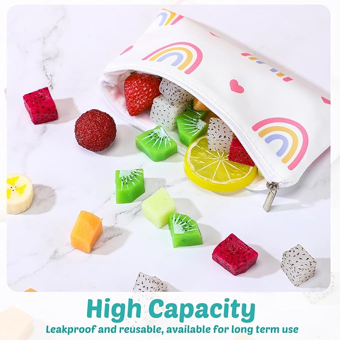 Chumia 6 Pcs Reusable Snack Bags Christmas Gifts Food Safety Washable Snack Bags Lunch with Zipper Portable Sandwich Bag Food Storage Pouch Double Layer(Cute,6.9 x 3.7 Inches)
