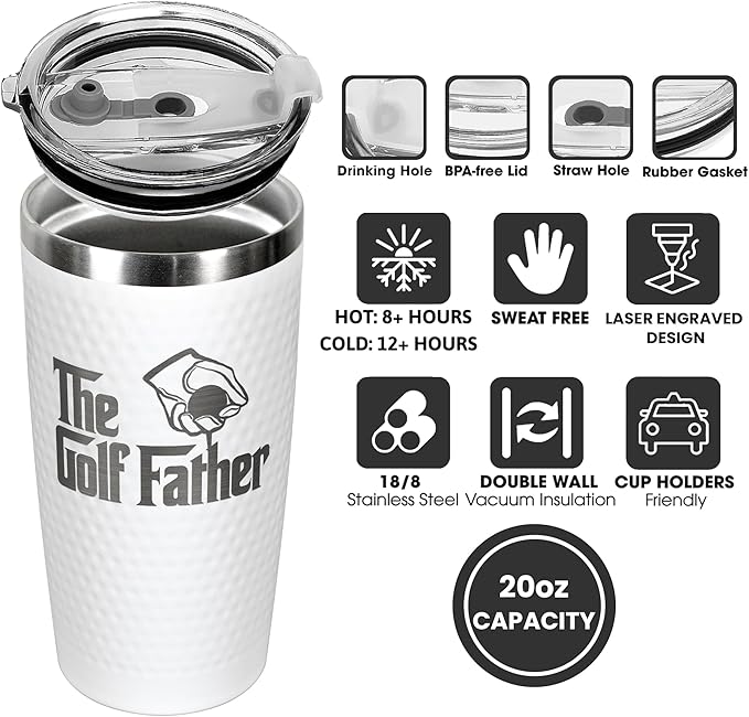 Gifts for Dad - Golf Gifts for Dad - New Dads Christmas Gift from Daughter, Son, Kids - Golfing Gift for Men, Golfers - Ideas for Husband, Papa, Father - 20 Oz Golf Fathers Tumbler