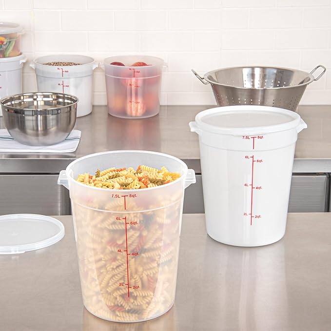 Restaurantware-Met Lux 8 Quart Food Storage Container, 1 Translucent Storage Container - Lids Sold Separately, Red Volume Markers, Dishwashable Container, Side Handles, For Storing Foods