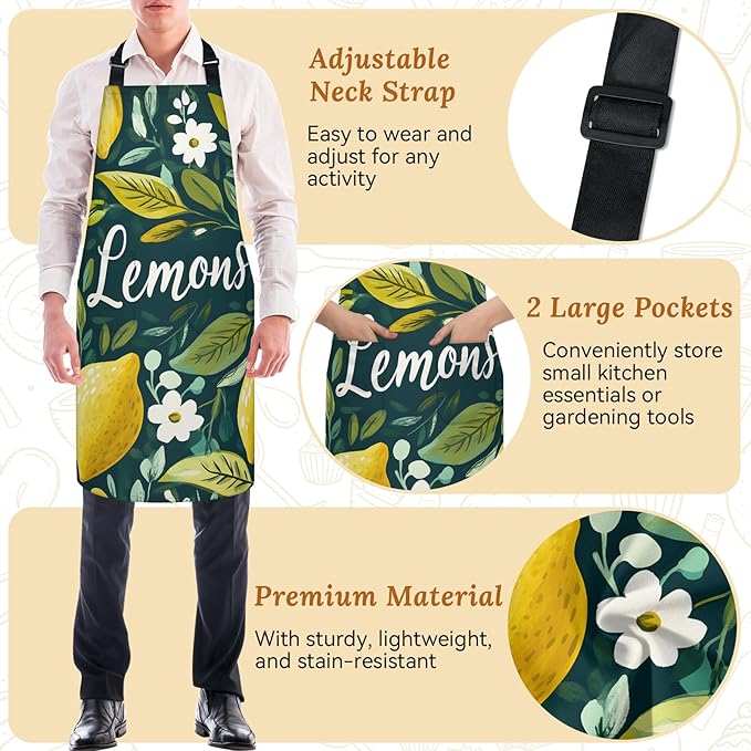 Kitchen Apron with Pockets,Adjustable Aprons for Women Men,Waterproof Chef Aprons for Cooking,BBQ,Gardening