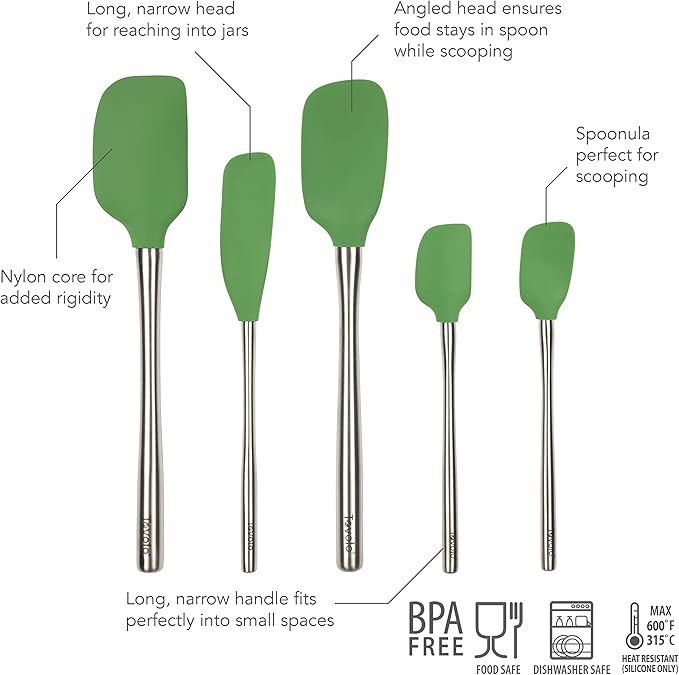 Tovolo Flex-Core Stainless Steel Handled Spatula Set of 5 for Meal Prep, Cooking, Baking, and More