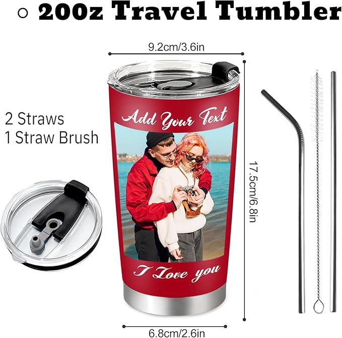 Personalized 20oz Tumbler with Pictures, Custom Insulated Tumblers with Logo, Stainless Steel Travel Coffee Mug, Personalized Gifts for Women Men Birthday Fathers Day Mothers Day