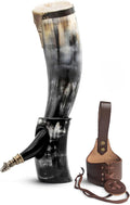 Norse Tradesman Genuine 20" Ox-Horn Viking Drinking Horn with Antique Brass Rim & Wolf Tip, Fitted Stand & Burlap Gift Sack - The Fenrir, 20-Inches, High Polish