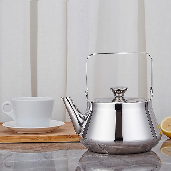 SANQIAHOME 1.6 Quart stainless steel teapot with Infuser A modern, minimalist style