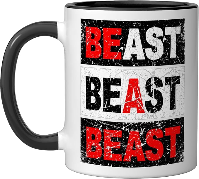 Retro Be A Beast Gym Training Shirt Ceramic Mug, Black/White