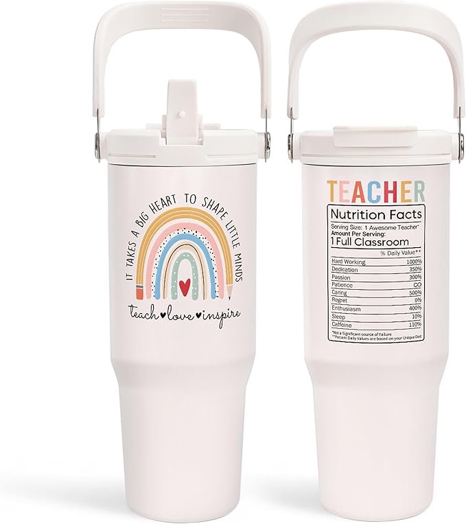 Teacher Appreciation Gifts, Teacher Tumbler 30oz, Stainless Steel Insulated Tumblers Coffee Travel Cup with Handle & Flip Straw, Best Teachers Gifts from Student for Birthday Christmas Graduation