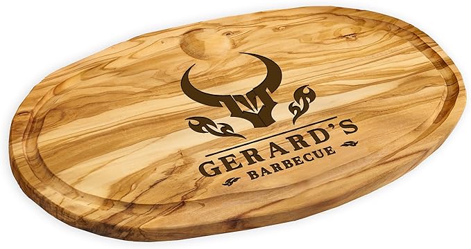 AWESOMETIK Juice Groove Personalized Olive Wood Grill Design Charcuterie Board – Custom Engraved BBQ Gift for Dad & Husband - Handcrafted - Natural - Premium Quality