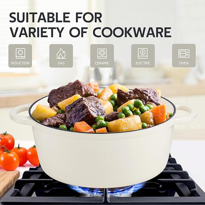 3 Quart Dutch Oven Enameled Cast Iron with Lid - Big Dual Handles - Oven Safe up to 500°F - Classic Round Pot for Versatile Cooking Cream