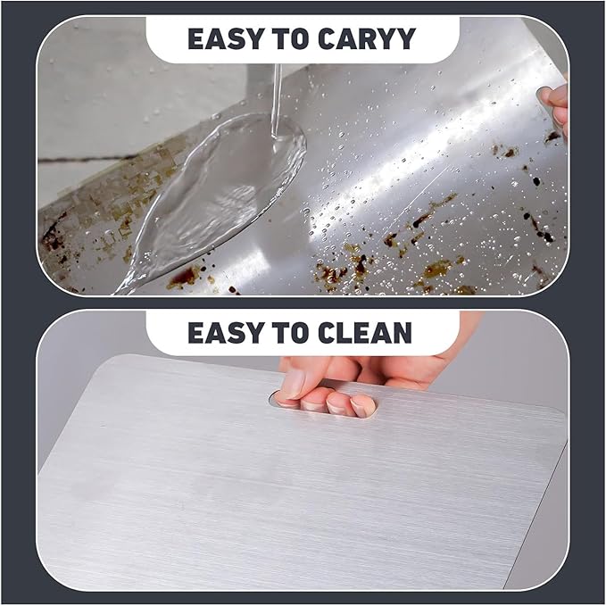 Stainless Steel Cutting Board, 3 PCS Cutting Boards for Kitchen, 304 Stainless Non Stick Chopping Cutting Board for Meat Fruit & Vegetable (15" x 11", 13"x 9", 10" x 6")