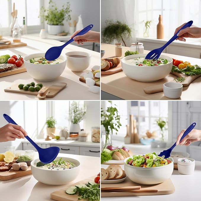Culinary Couture Blue Silicone Kitchen Utensils Set of 6, Non-Stick Heat-Resistant Silicone Kitchen Utensils Set with Steel Inner Core
