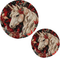 Unicorns Christmas Berries Kitchen Trivets Pot Holders Set of 2, Trivets for Hot Pots Dishes Woven Trivet Coaster Pad Mat for Counter