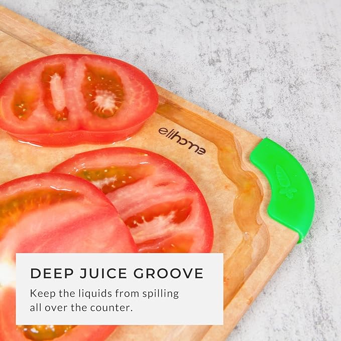 Elihome Premium Series Color Code Wood Fiber Dishwasher Safe Cutting board for Kitchen, Food Icon, Juice Grooves, Non-Porous, Non-slip Feet,Made in USA, X-Large 19 x 14 x 1/4"