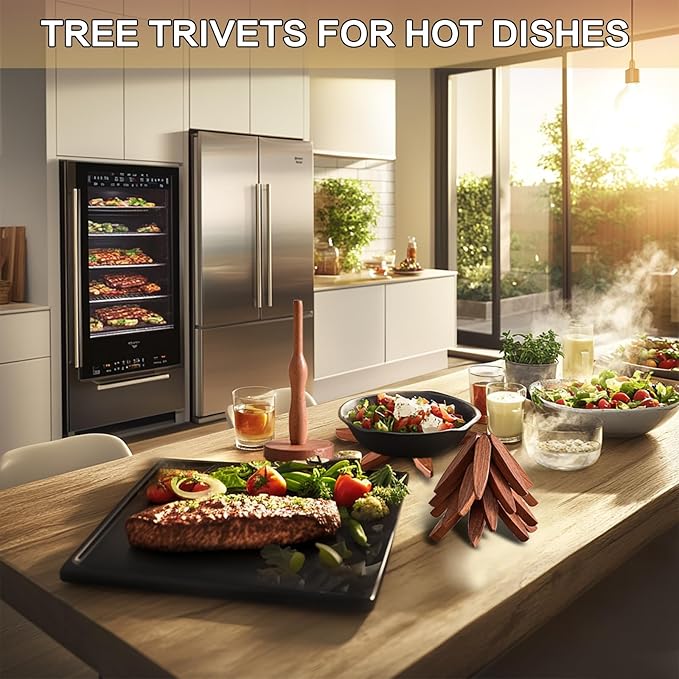 Wooden Trivets for Hot Dishes, Tree Shape Trivet Set, 4 Walnut Wood + 1 Stand stored Like a Christmas Tree,Foldable Kitchen Wooden Trivet,for Hot Dishes、Pot、Bowl、Teapot、Hot Pot Holder(Walnut Wood)