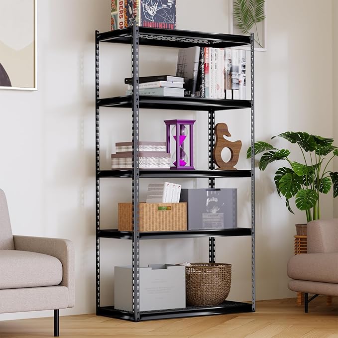The Atlas 36" W x 18" D x 72" H Adjustable Garage Storage Shelves Load 4000 lbs, 5 Tier Heavy Duty Shelving Unit, Metal Utility Storage Rack for Warehouse Pantry Basement Kitchen, Black