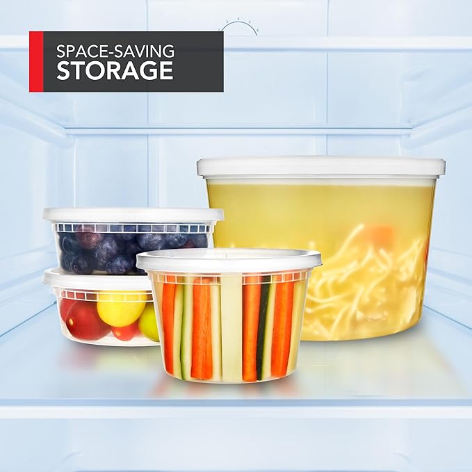 Stock Your Home 16oz Plastic Deli Containers with Lids (48 Pack), Disposable & Reusable Freezer Containers, To Go Soup Containers, Microwave Safe