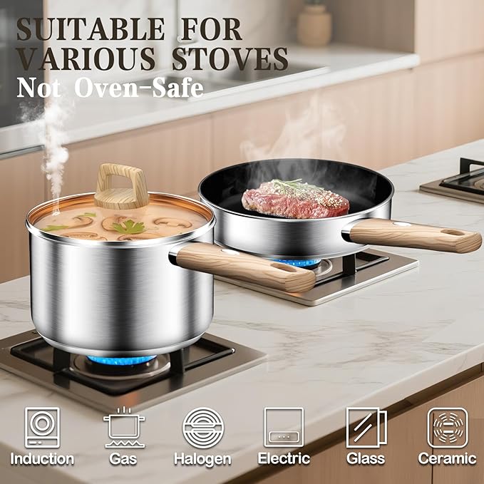 13-Piece Stainless Steel Cookware Set with Nonstick Frying Pans, Sauce Pots & Stock Pot, Heavy Duty Pots and Pans Set, Induction Cookware, Easy to Clean